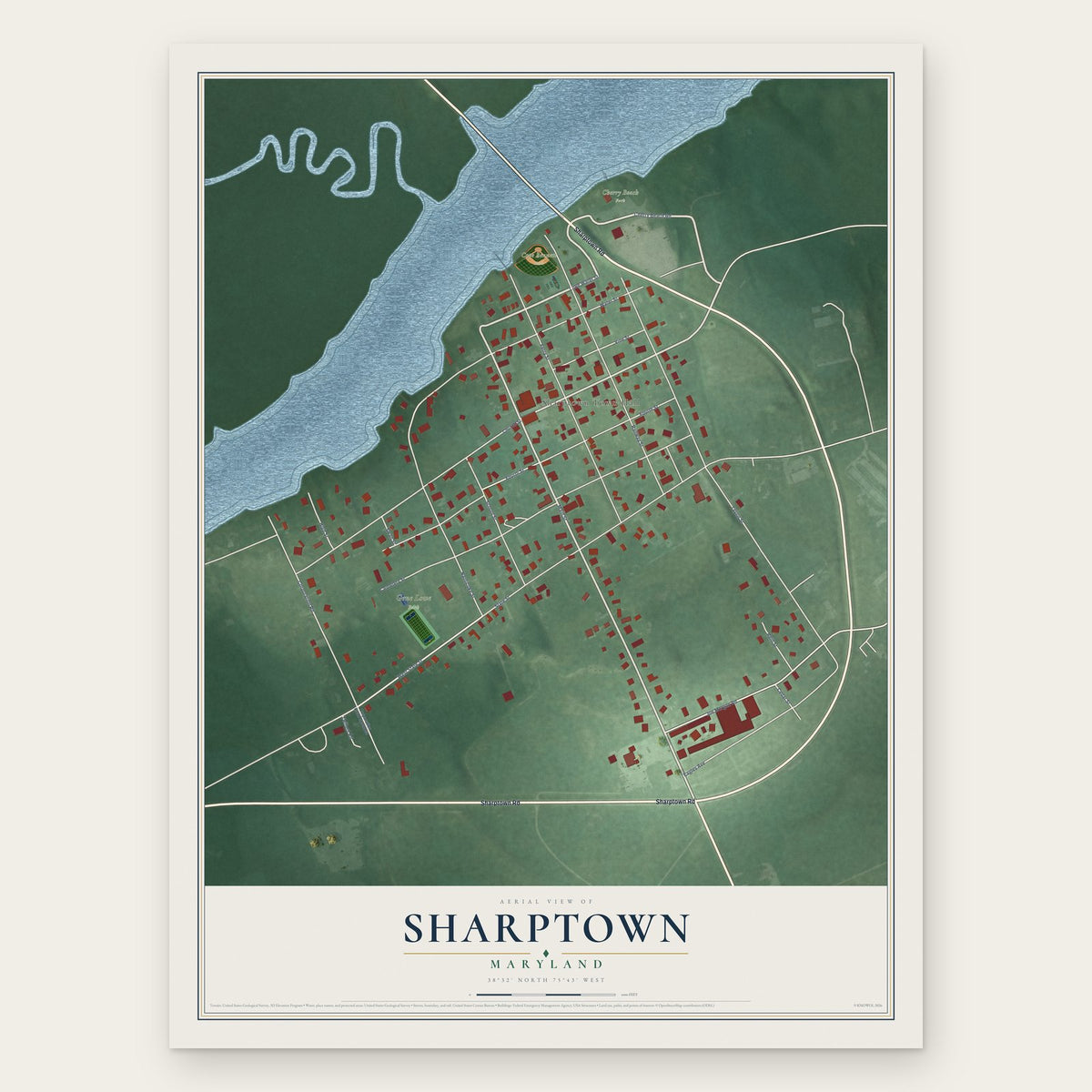 Sharptown, Maryland map print, the full design