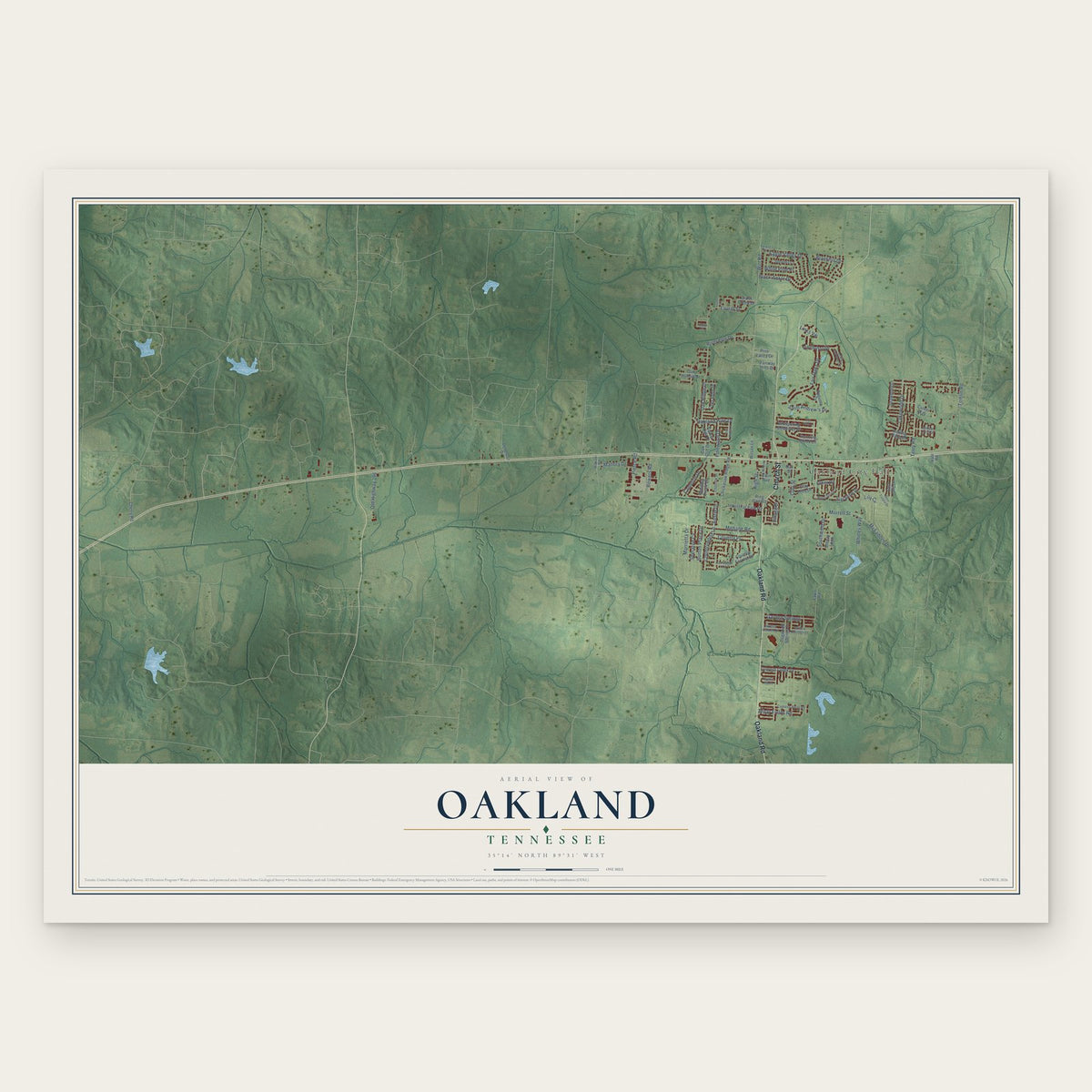 Oakland, Tennessee map print, the full design