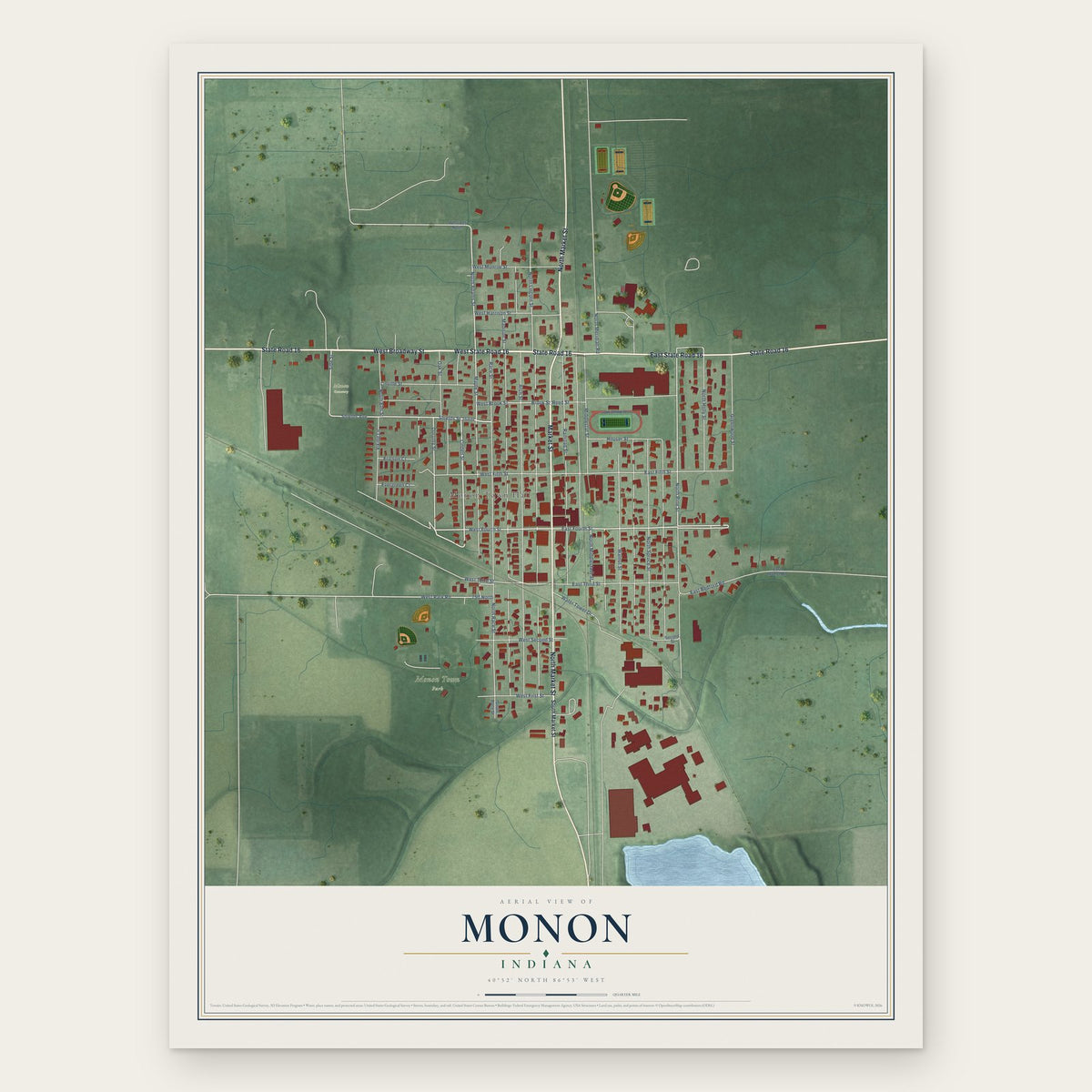Monon, Indiana map print, the full design