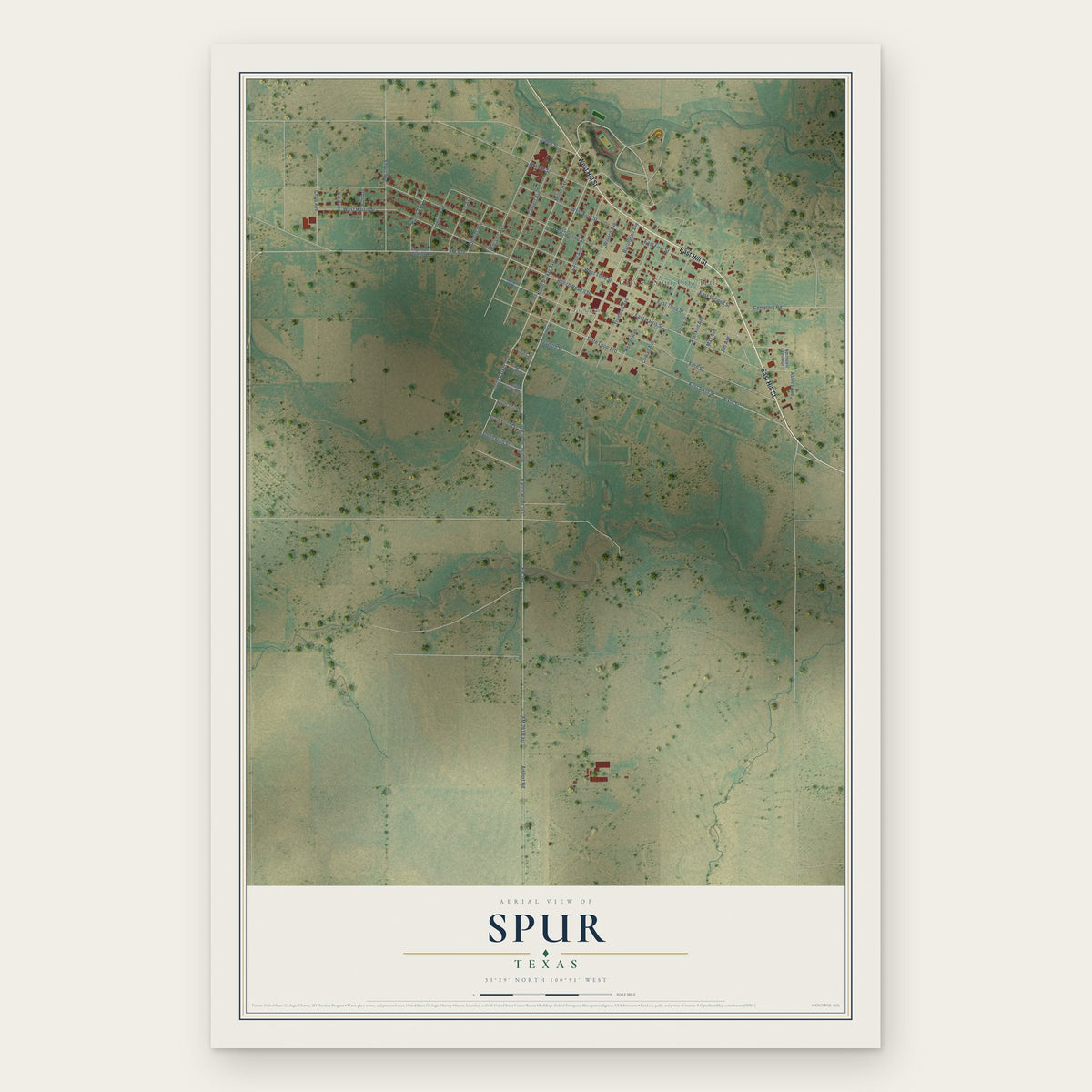 Spur, Texas map print, the full design