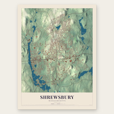 Shrewsbury, Massachusetts map print, the full design