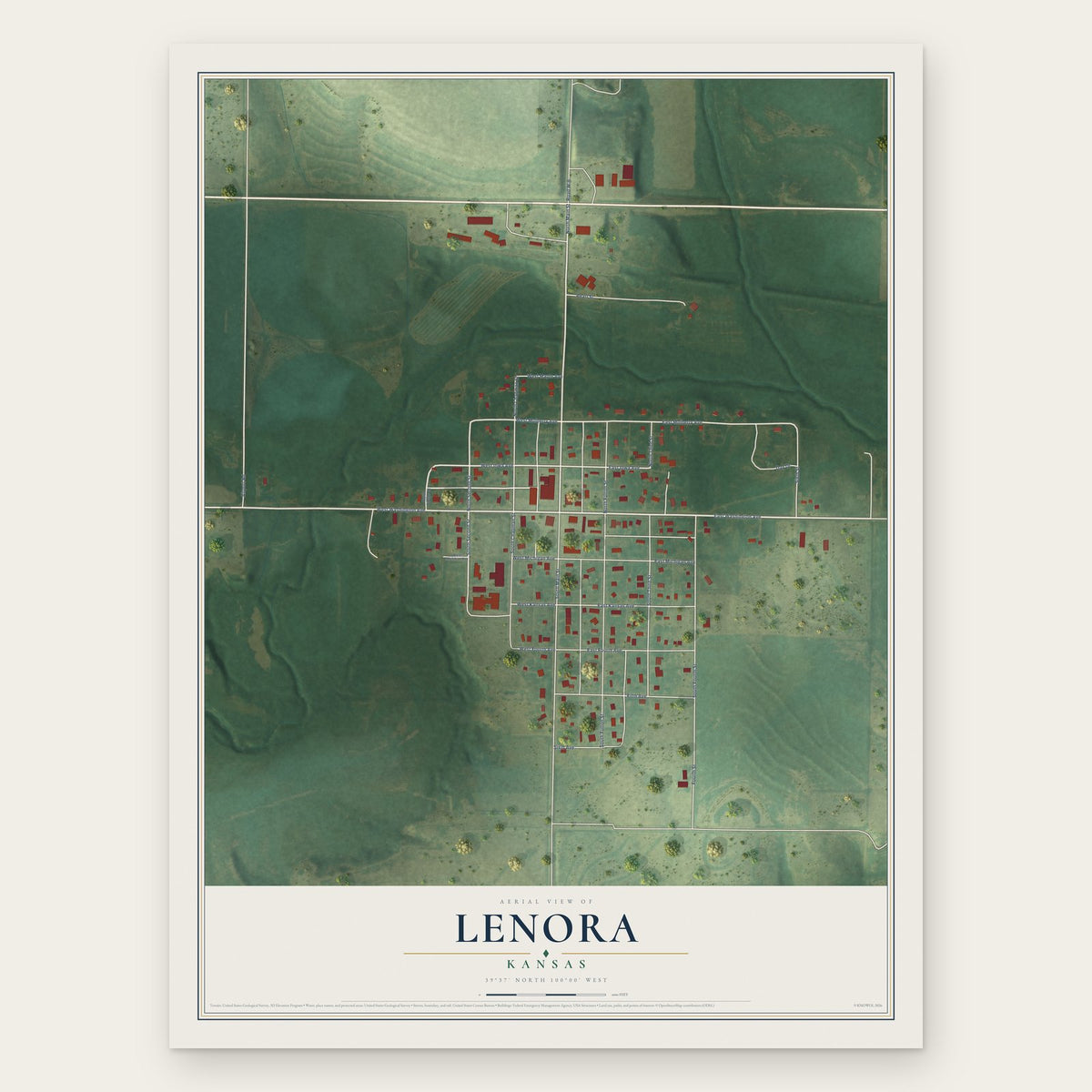 Lenora, Kansas map print, the full design
