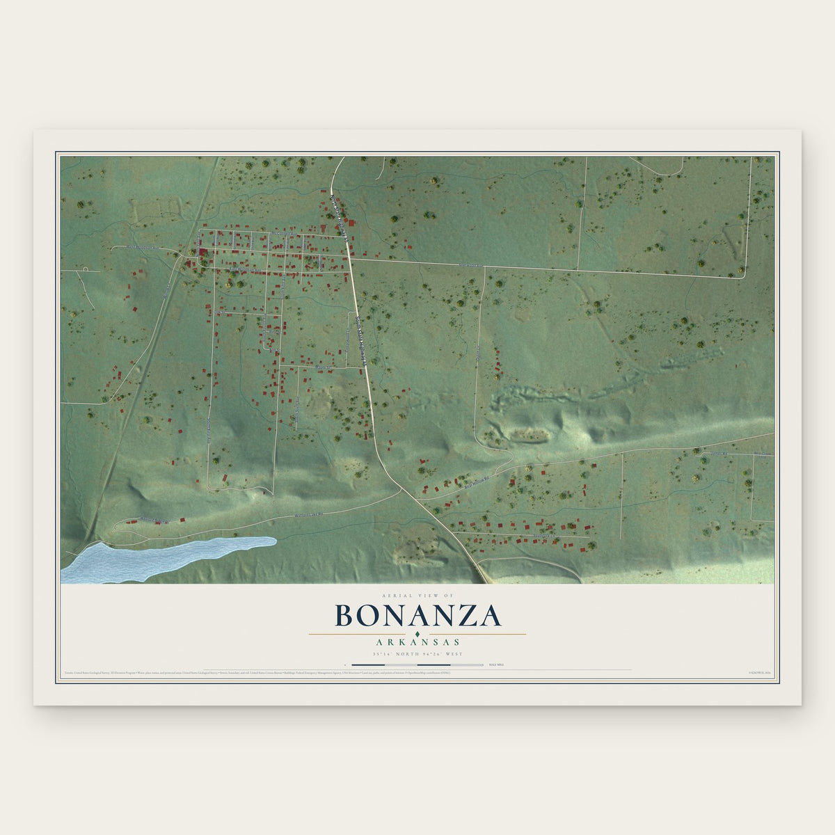 Bonanza, Arkansas map print, the full design
