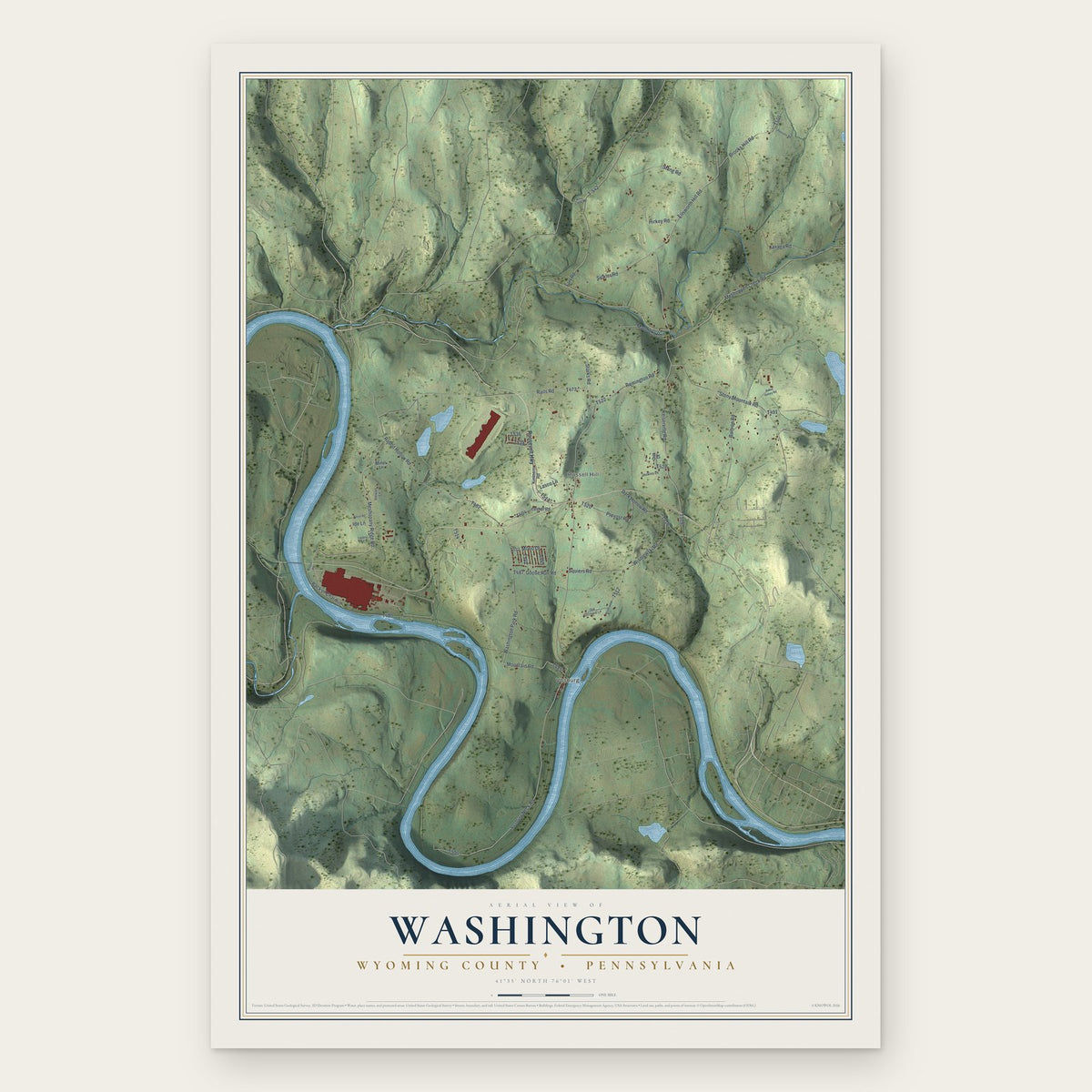 Washington, Wyoming County, Pennsylvania map print, the full design