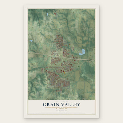 Grain Valley, Missouri map print, the full design