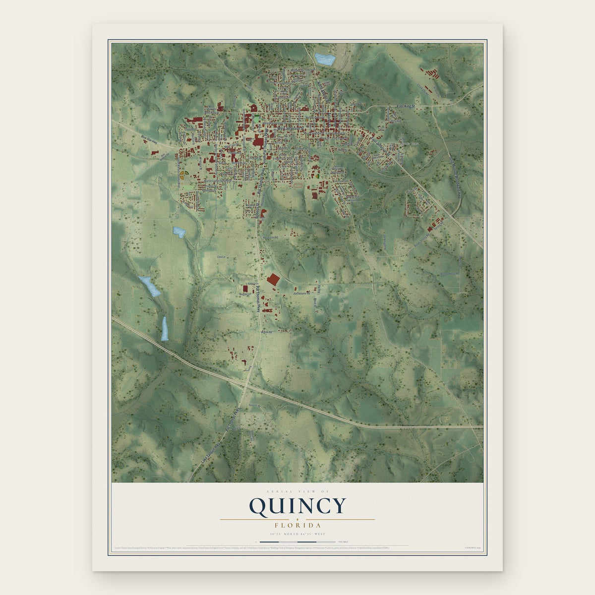 Quincy, Florida map print, the full design