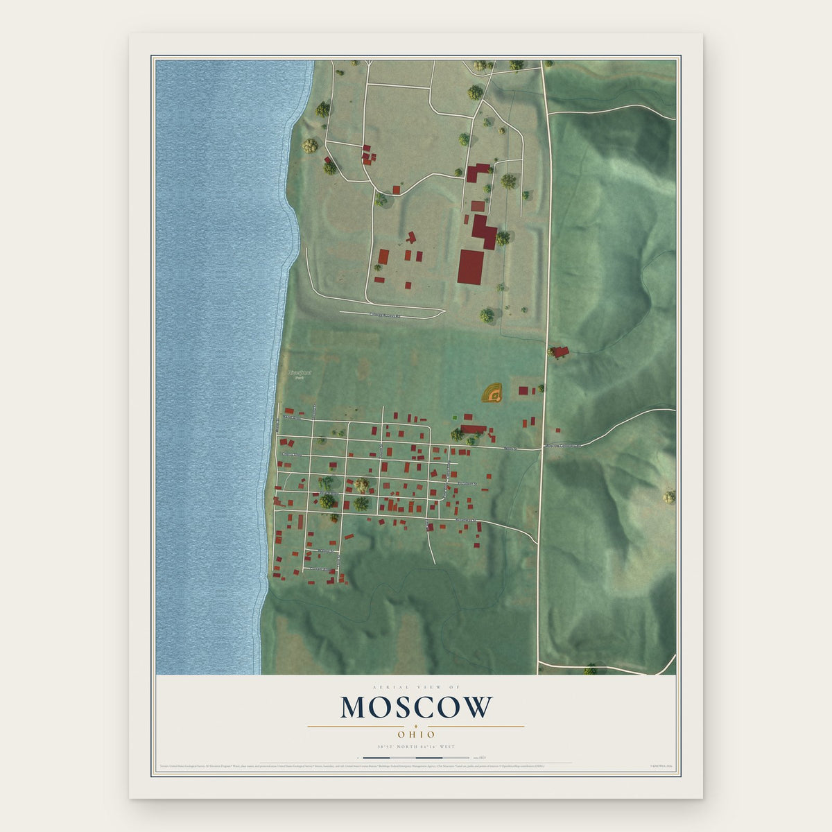 Moscow, Ohio map print, the full design