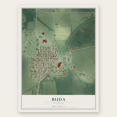 Buda, Illinois map print, the full design
