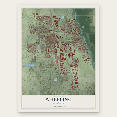 Wheeling, Illinois map print, the full design