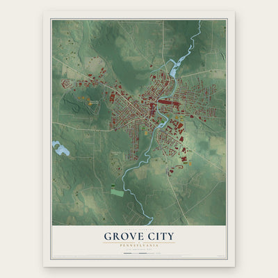 Grove City, Pennsylvania map print, the full design