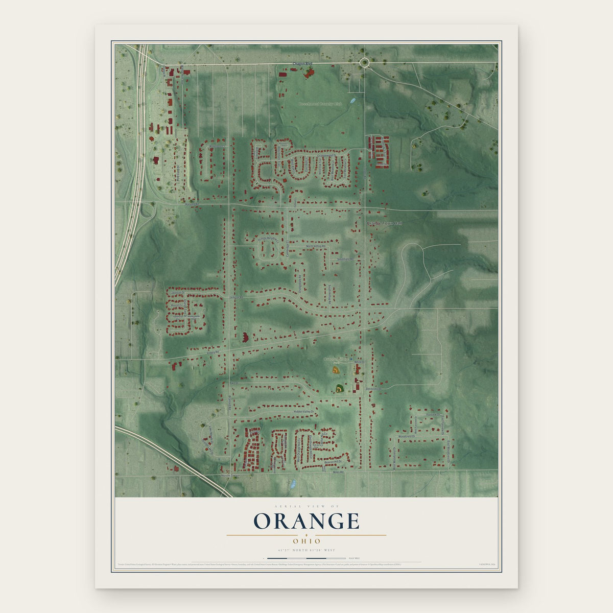 Orange, Ohio map print, the full design