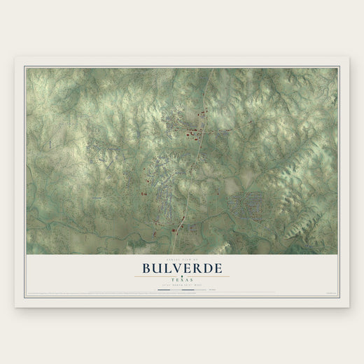 Bulverde, Texas map print, the full design