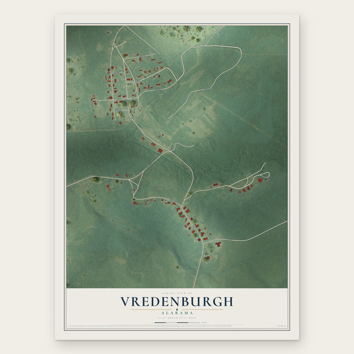 Vredenburgh, Alabama map print, the full design