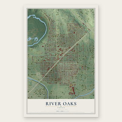 River Oaks, Texas map print, the full design