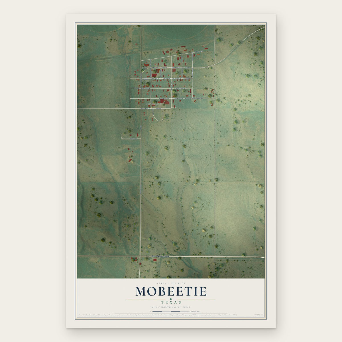 Mobeetie, Texas map print, the full design