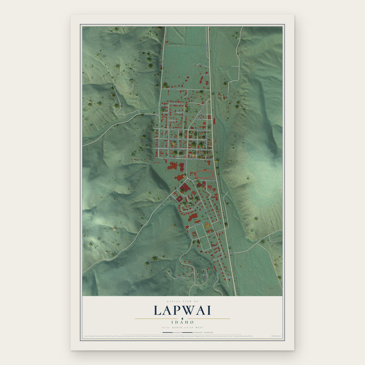 Lapwai, Idaho map print, the full design