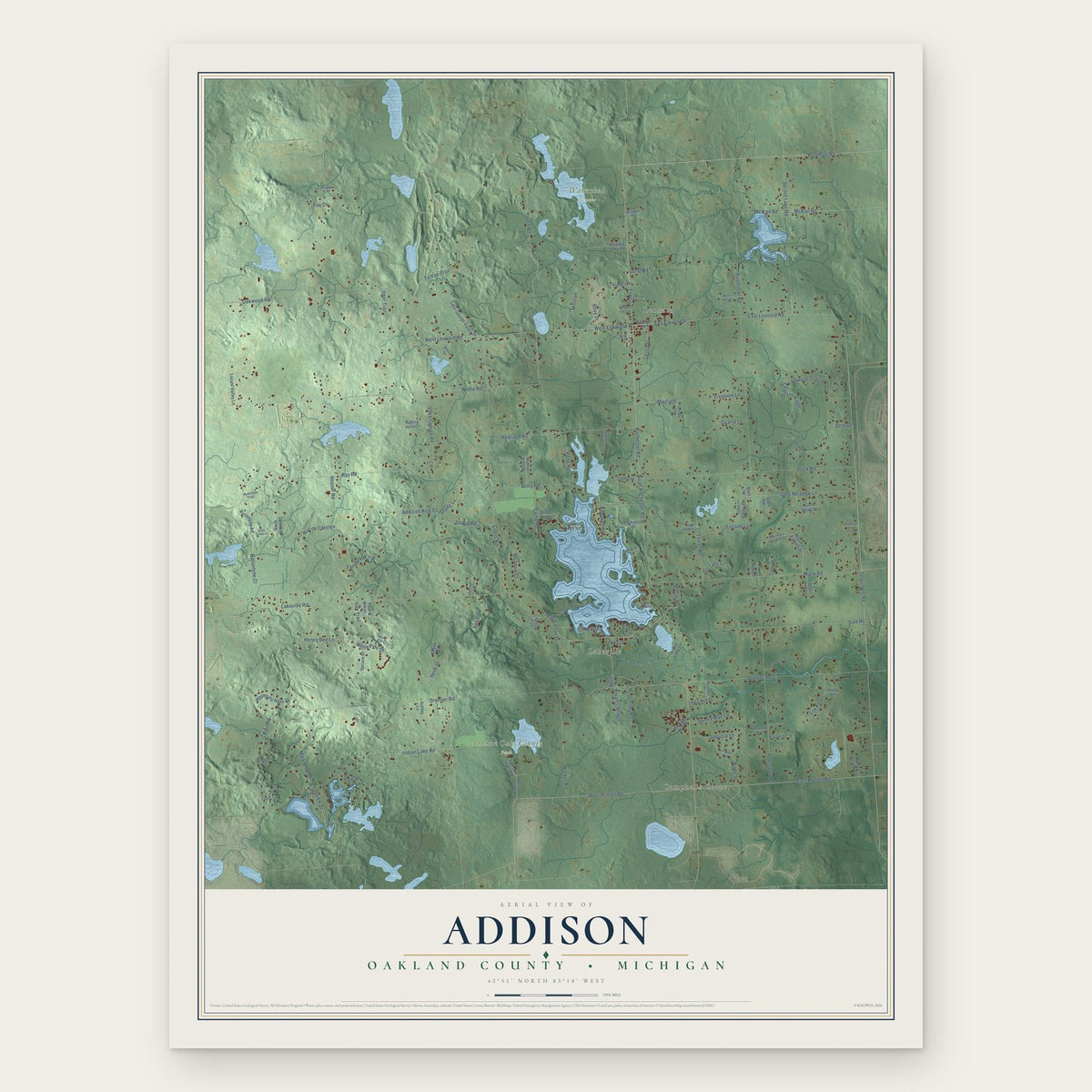 Addison, Oakland County, Michigan map print, the full design