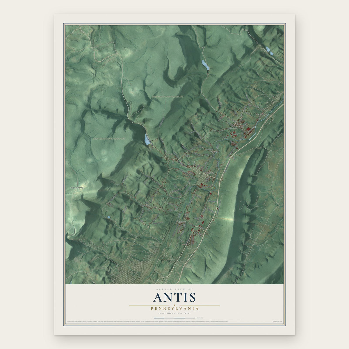 Antis, Pennsylvania map print, the full design