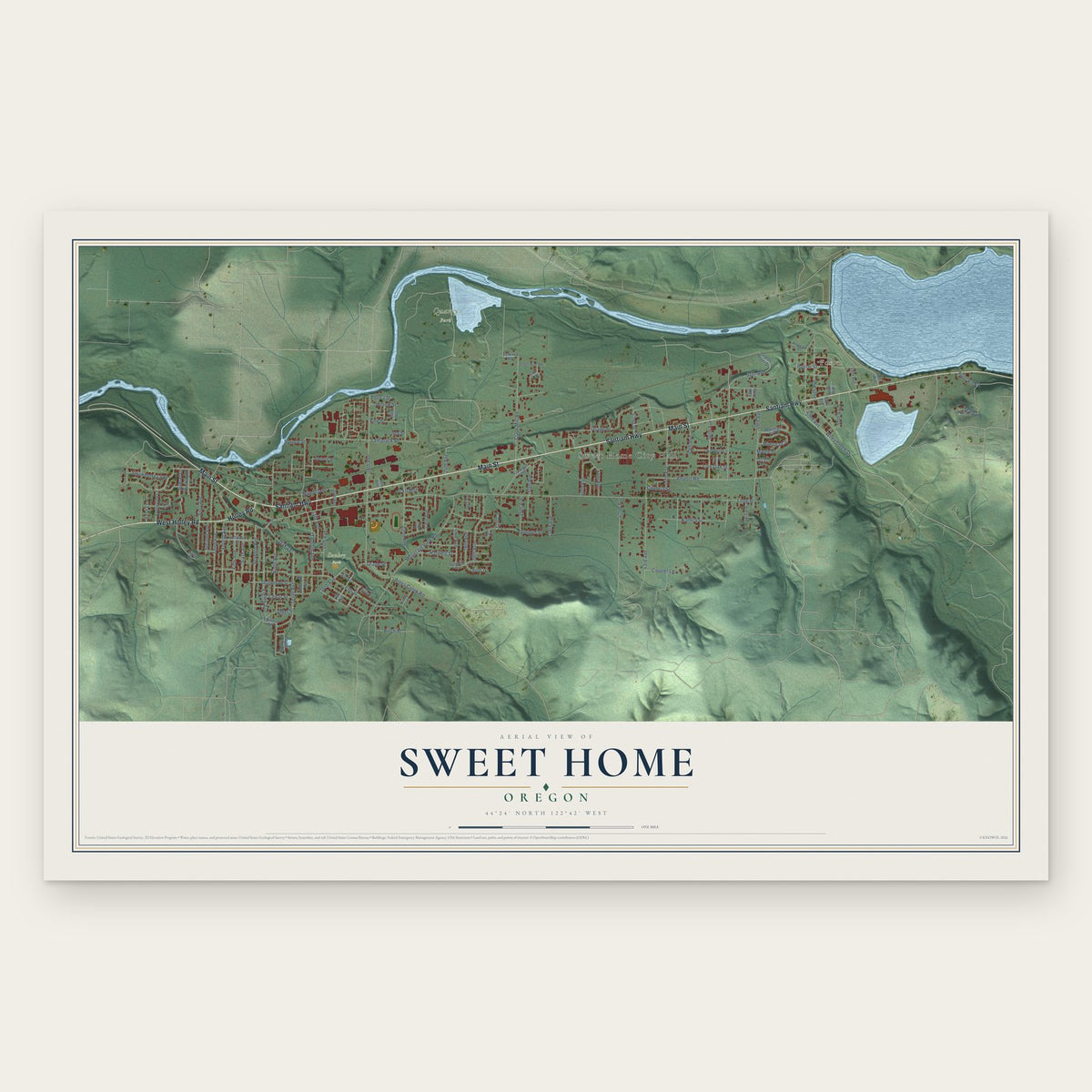 Sweet Home, Oregon map print, the full design