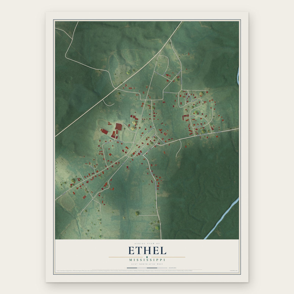 Ethel, Mississippi map print, the full design