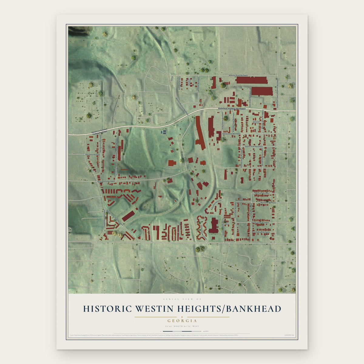 Historic Westin Heights-Bankhead, Georgia map print, the full design