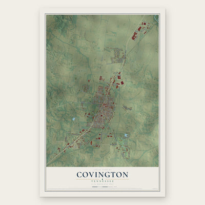 Covington, Tennessee map print, the full design