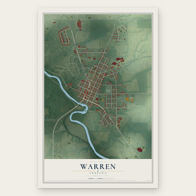 Warren, Indiana map print, the full design