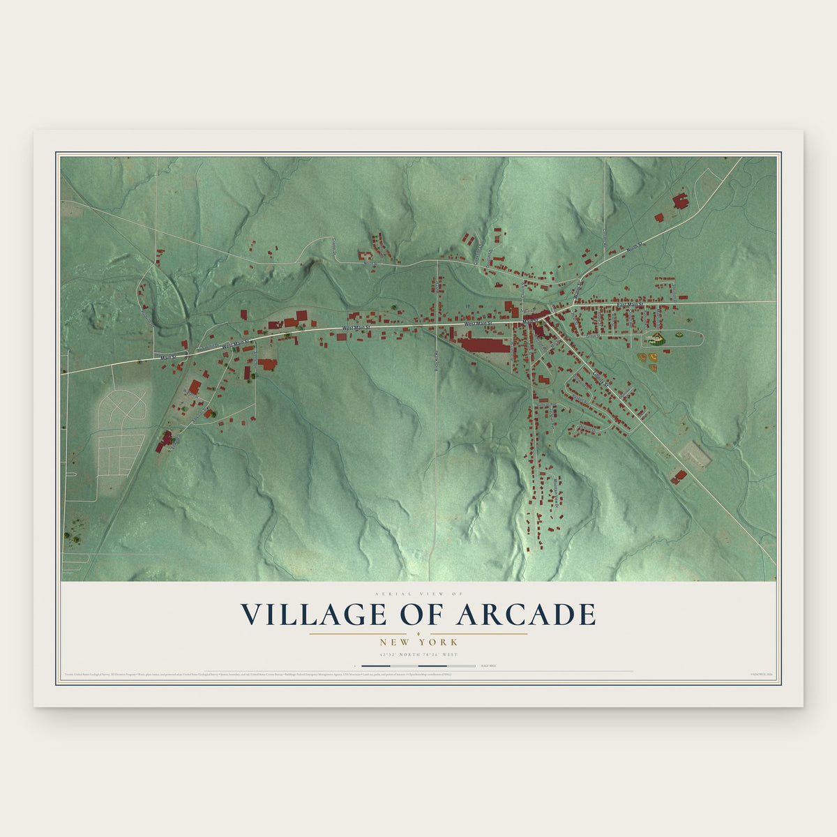 Village of Arcade, New York map print, the full design