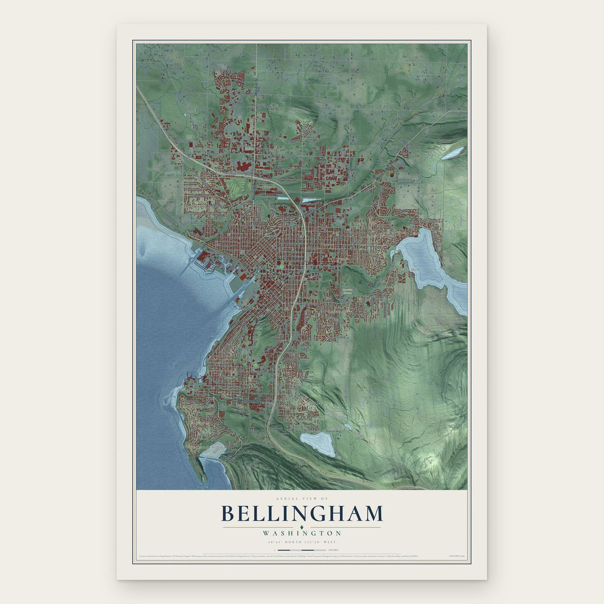 Bellingham, Washington map print, the full design