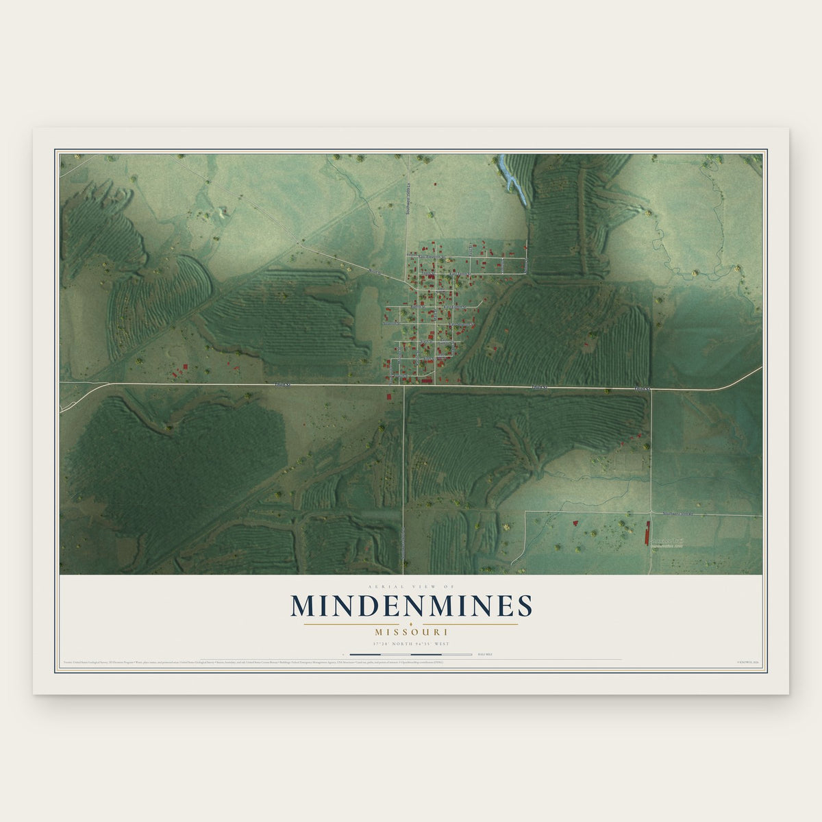 Mindenmines, Missouri map print, the full design
