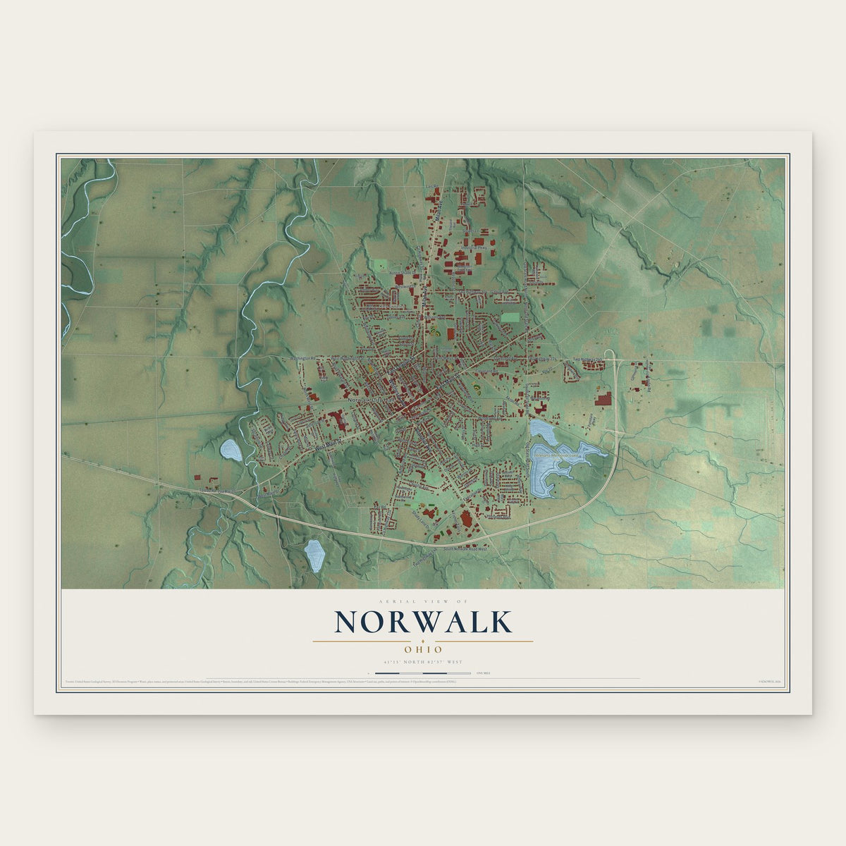 Norwalk, Ohio map print, the full design