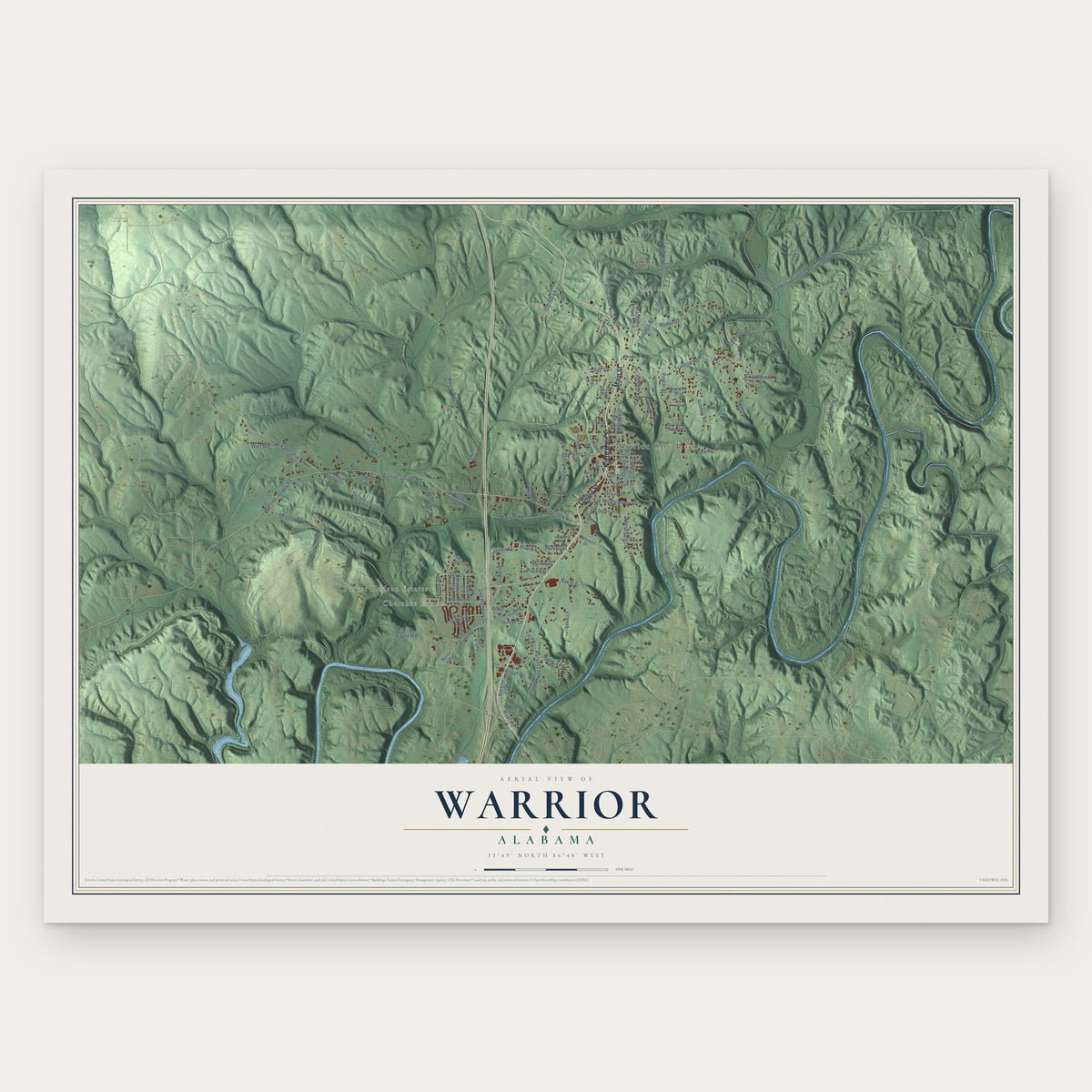 Warrior, Alabama map print, the full design