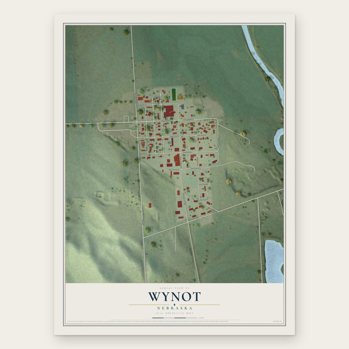 Wynot, Nebraska map print, the full design