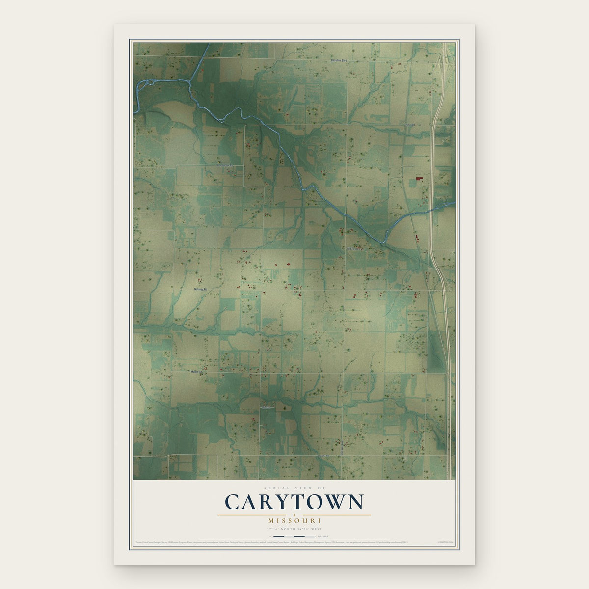 Carytown, Missouri map print, the full design