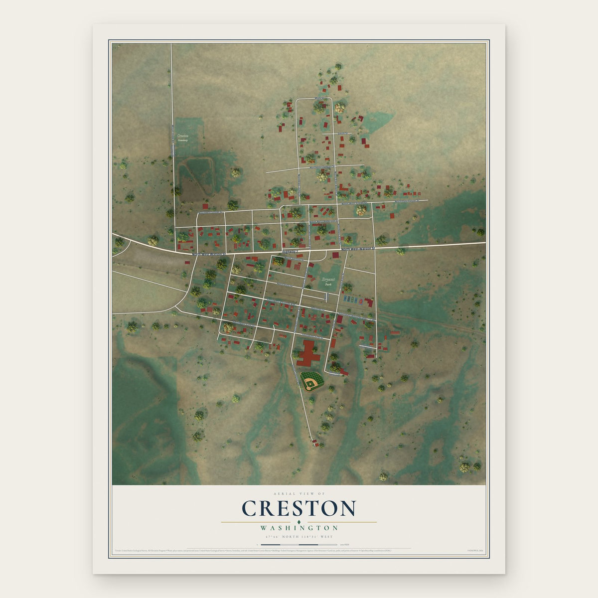 Creston, Washington map print, the full design