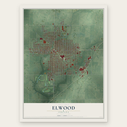 Elwood, Indiana map print, the full design