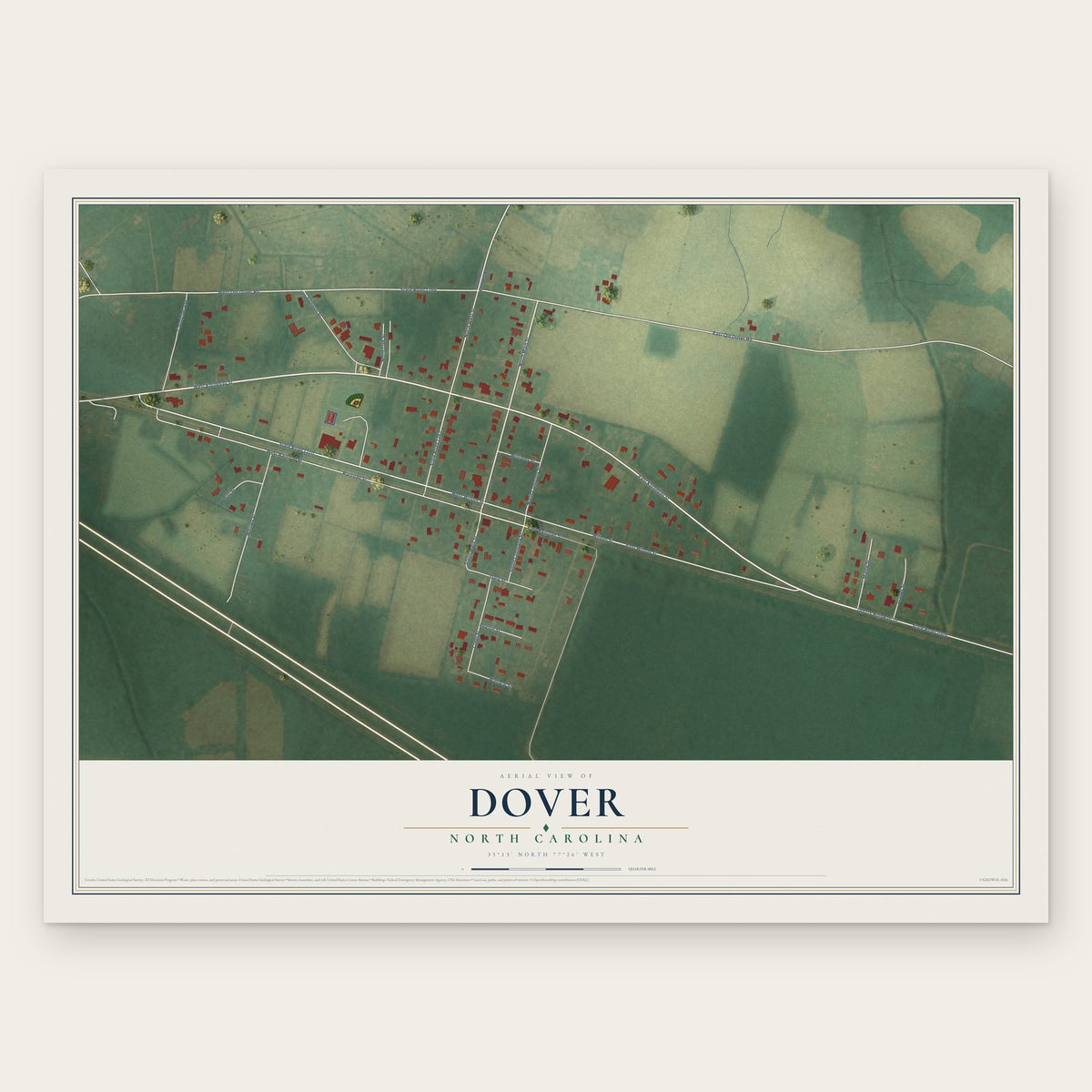 Dover, North Carolina map print, the full design