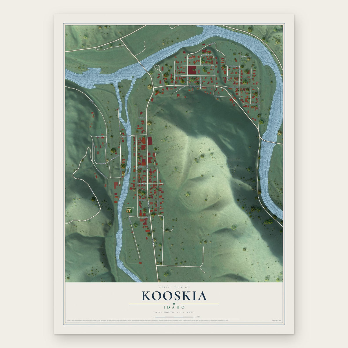 Kooskia, Idaho map print, the full design