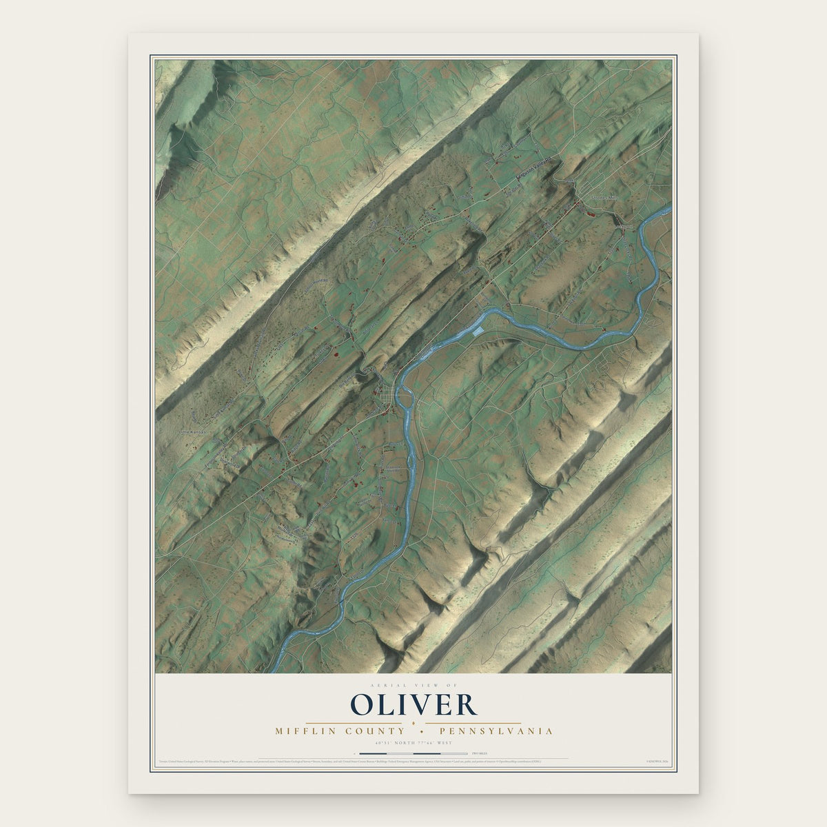 Oliver, Mifflin County, Pennsylvania map print, the full design