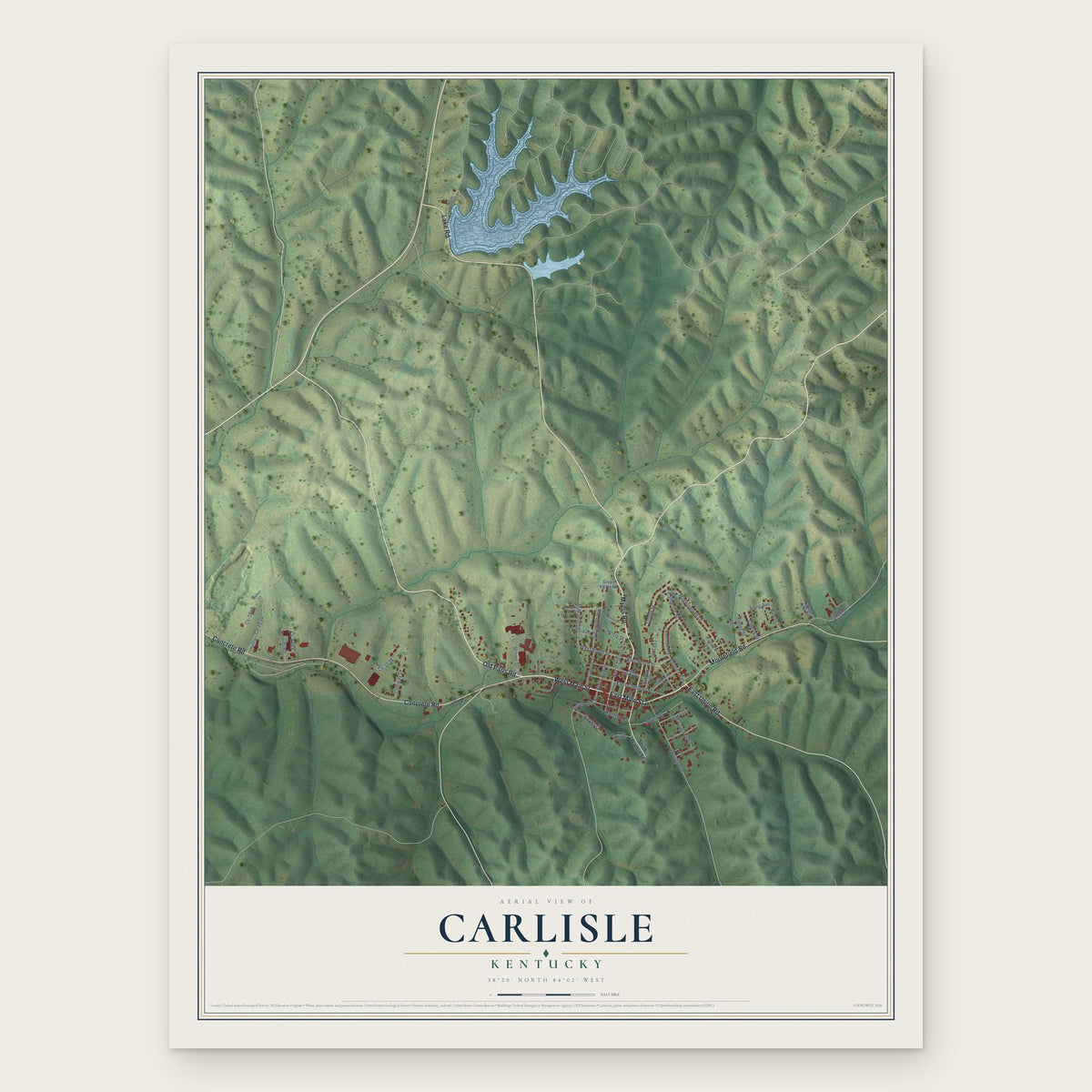 Carlisle, Kentucky map print, the full design