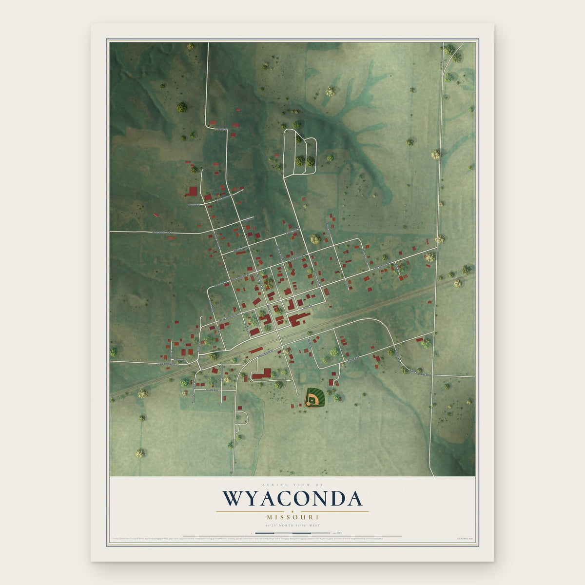 Wyaconda, Missouri map print, the full design