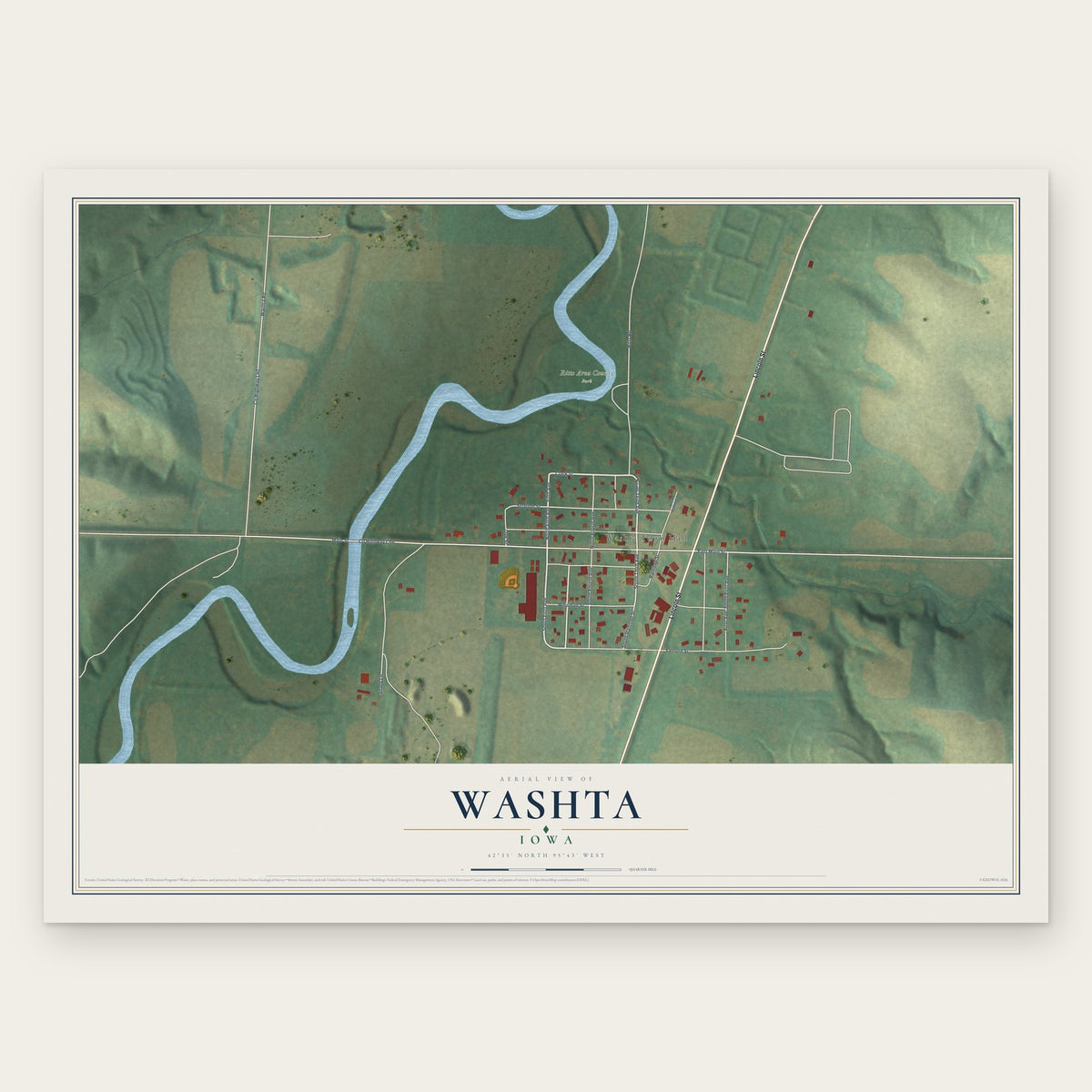 Washta, Iowa map print, the full design