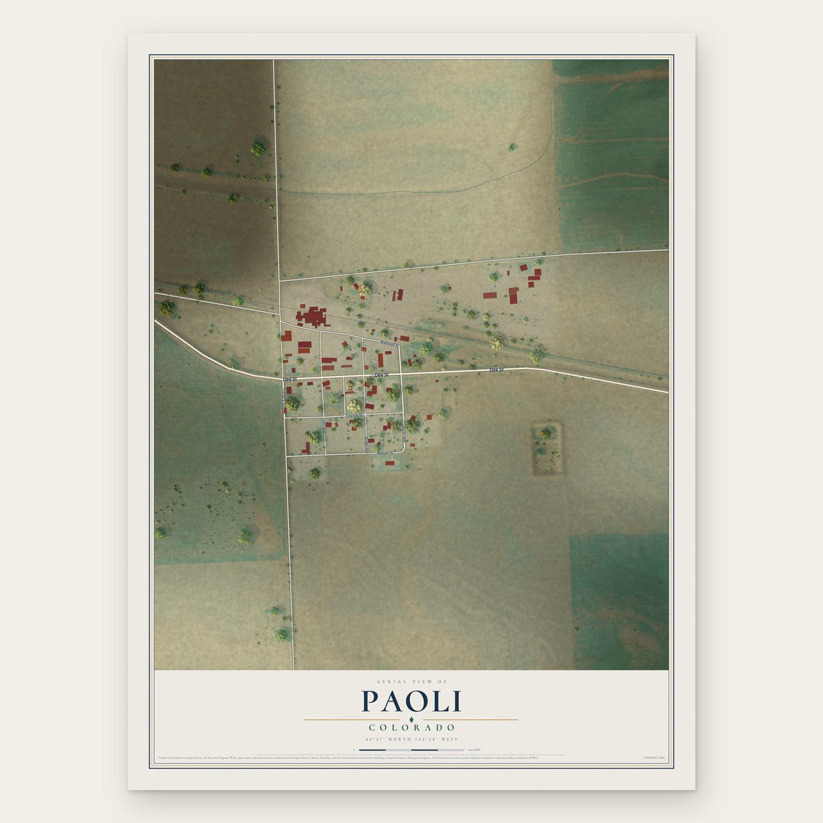 Paoli, Colorado map print, the full design