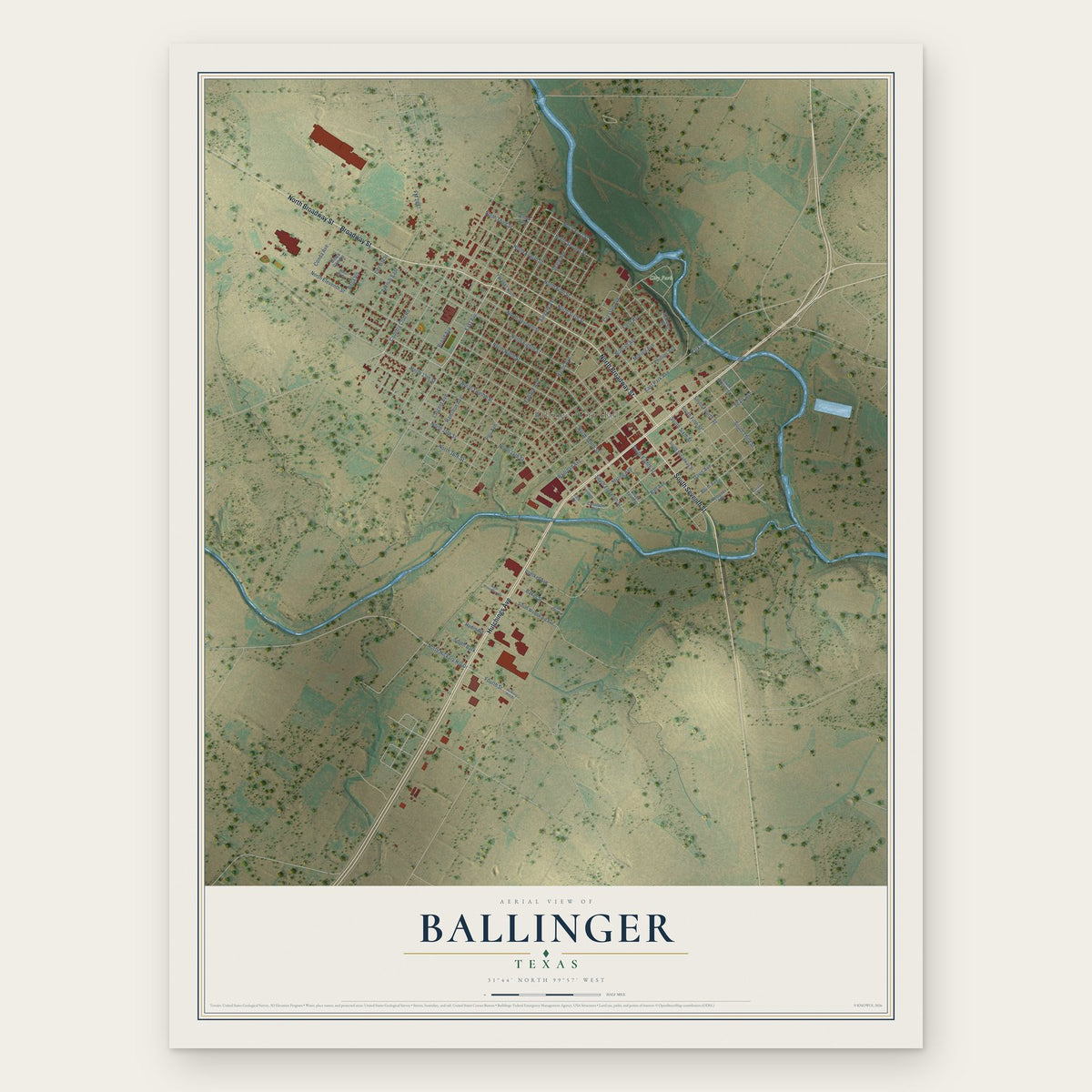 Ballinger, Texas map print, the full design