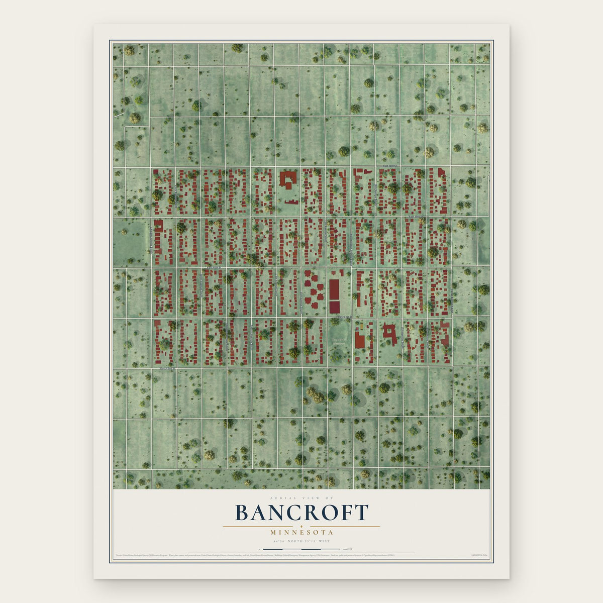 Bancroft, Minnesota map print, the full design