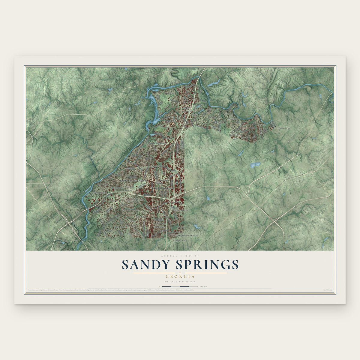 Sandy Springs, Georgia map print, the full design