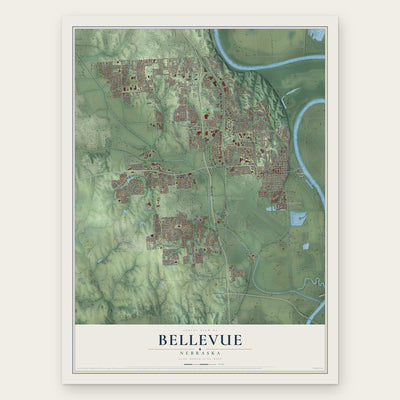 Bellevue, Nebraska map print, the full design