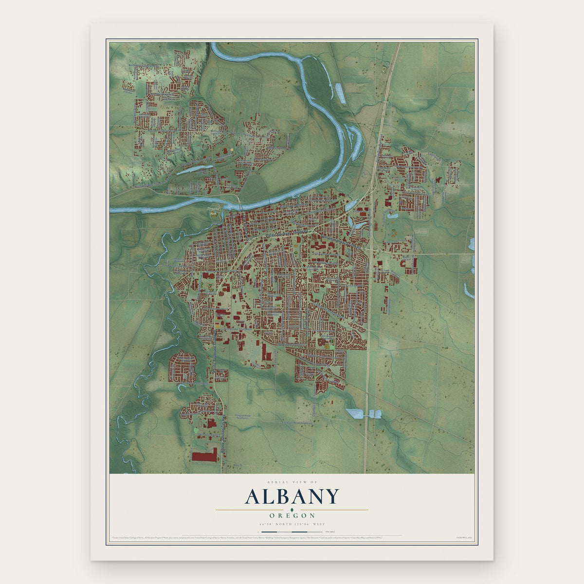 Albany, Oregon map print, the full design