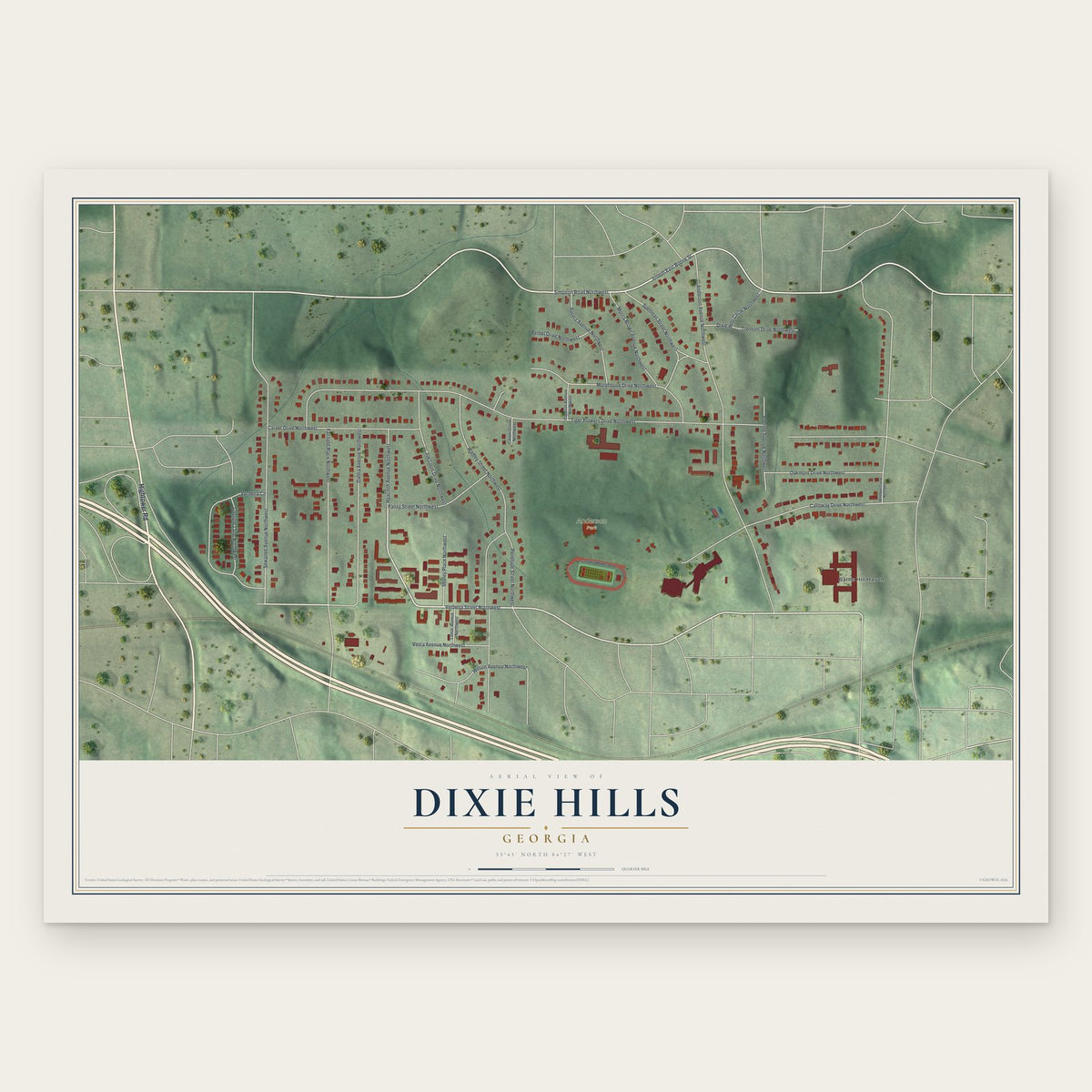 Dixie Hills, Georgia map print, the full design