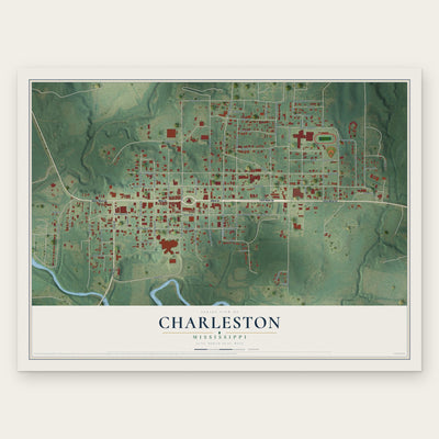 Charleston, Mississippi map print, the full design